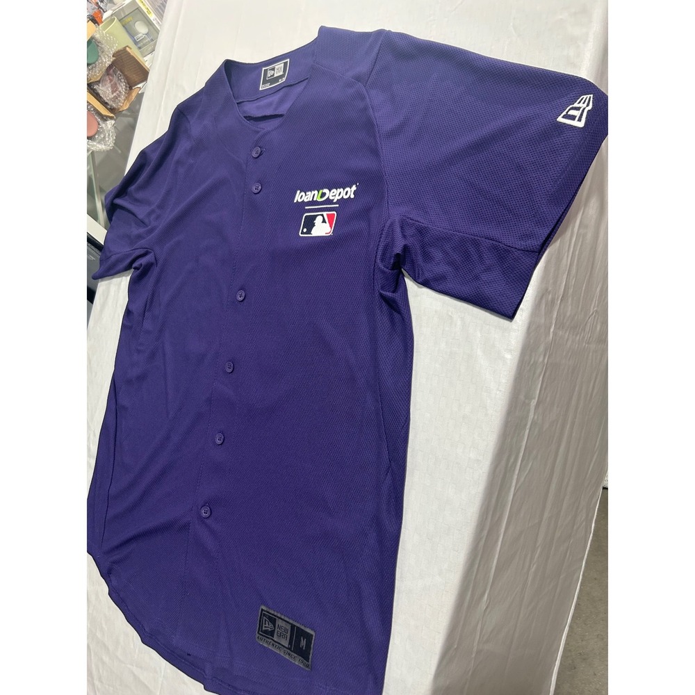 New Era MLB loanDepot Baseball Jersey Purple Mesh Button Up Shirt Mens Medium